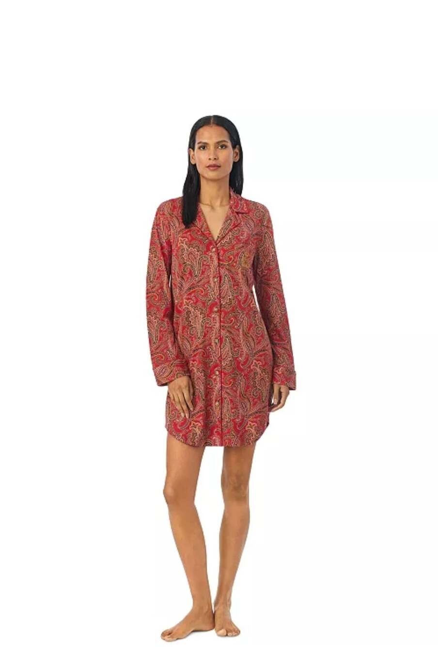 Lauren Ralph Lauren Paisley Sleepshirt Size S Red Long-Sleeve